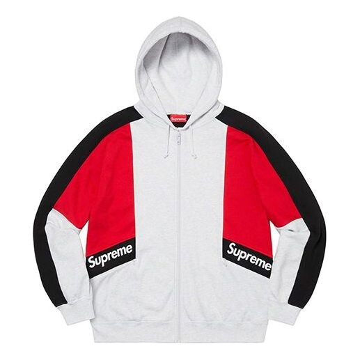 

Толстовка ss20 week 3 color blocked zip up hooded sweatshirt Supreme, серый