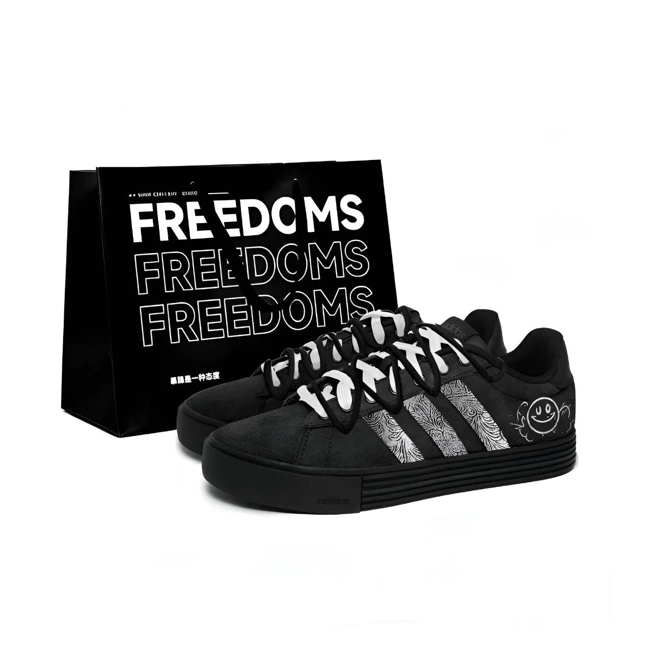Детские кроссовки для скейтбординга с серебристым принтом, низкий верх, Adidas, Black White