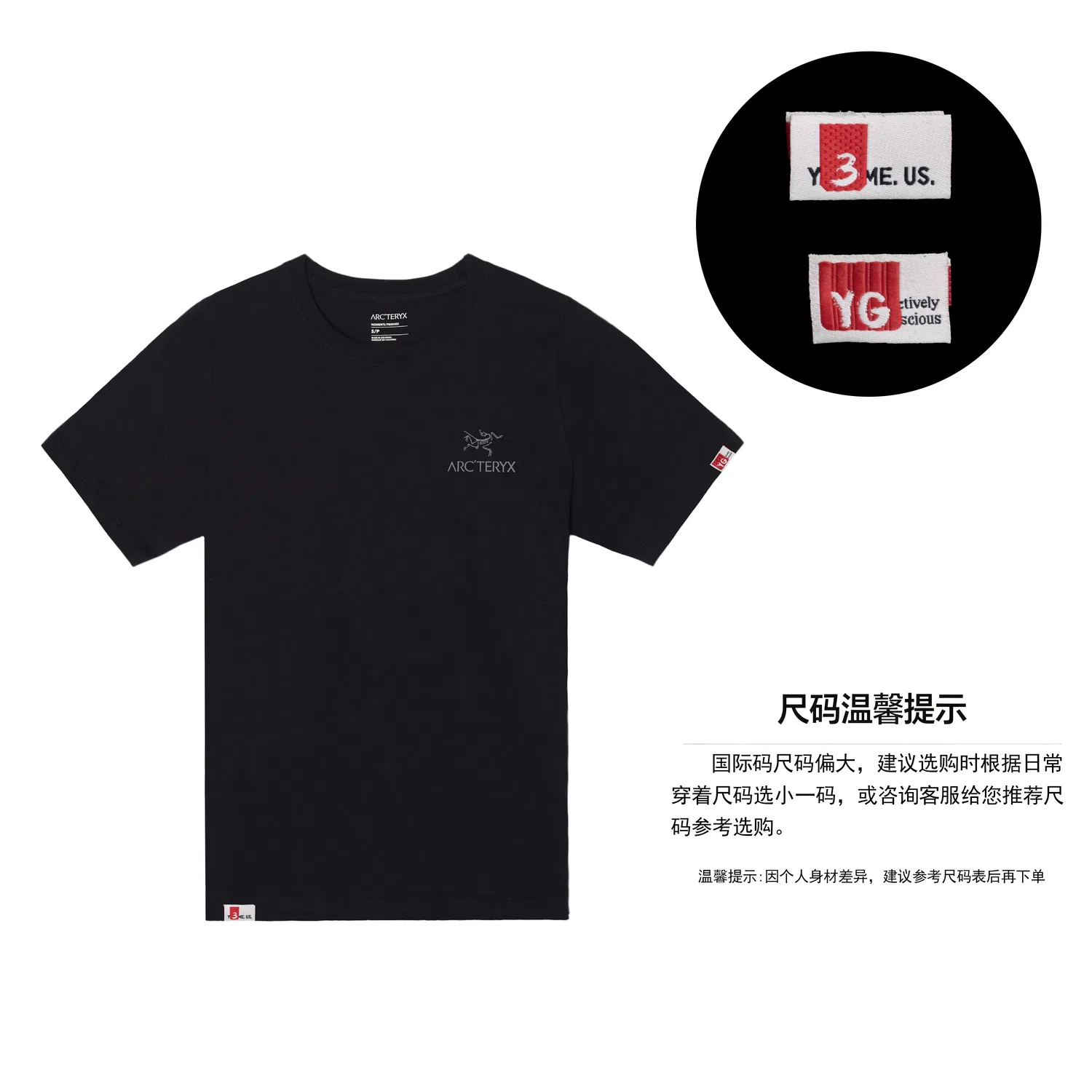 Женская футболка с принтом KRAGG SL COTTON EMBLEM CREW SS Arcteryx, черный — фото 3