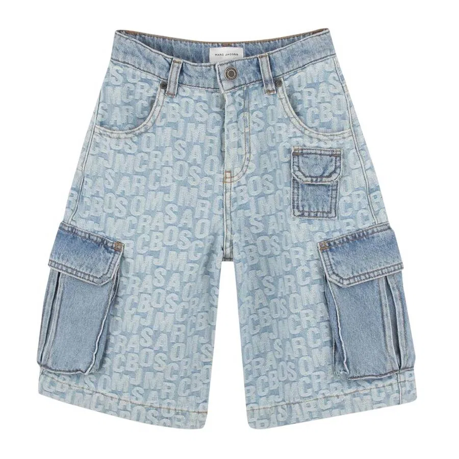 Шорты джинсовые с принтом All-Over Jacquard Logo Little Marc Jacobs, Denim Blue