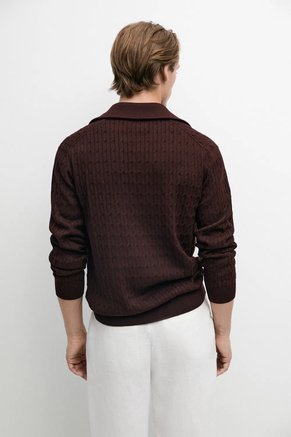 Свитер Massimo Dutti Mock Neck Knit Zip, бордовый — фото 4