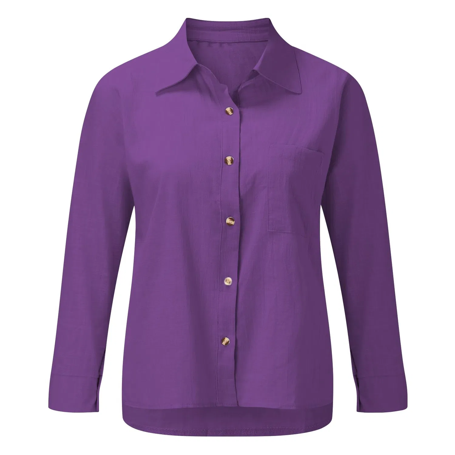 Женская блузка с длинным рукавом из хлопка и льна с карманами, Lilac — фото 4