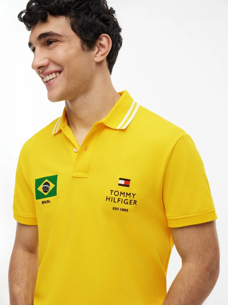 Футболка-поло TOMMY HILFIGER "стандартный крой" светло-желтого цвета — фото 2