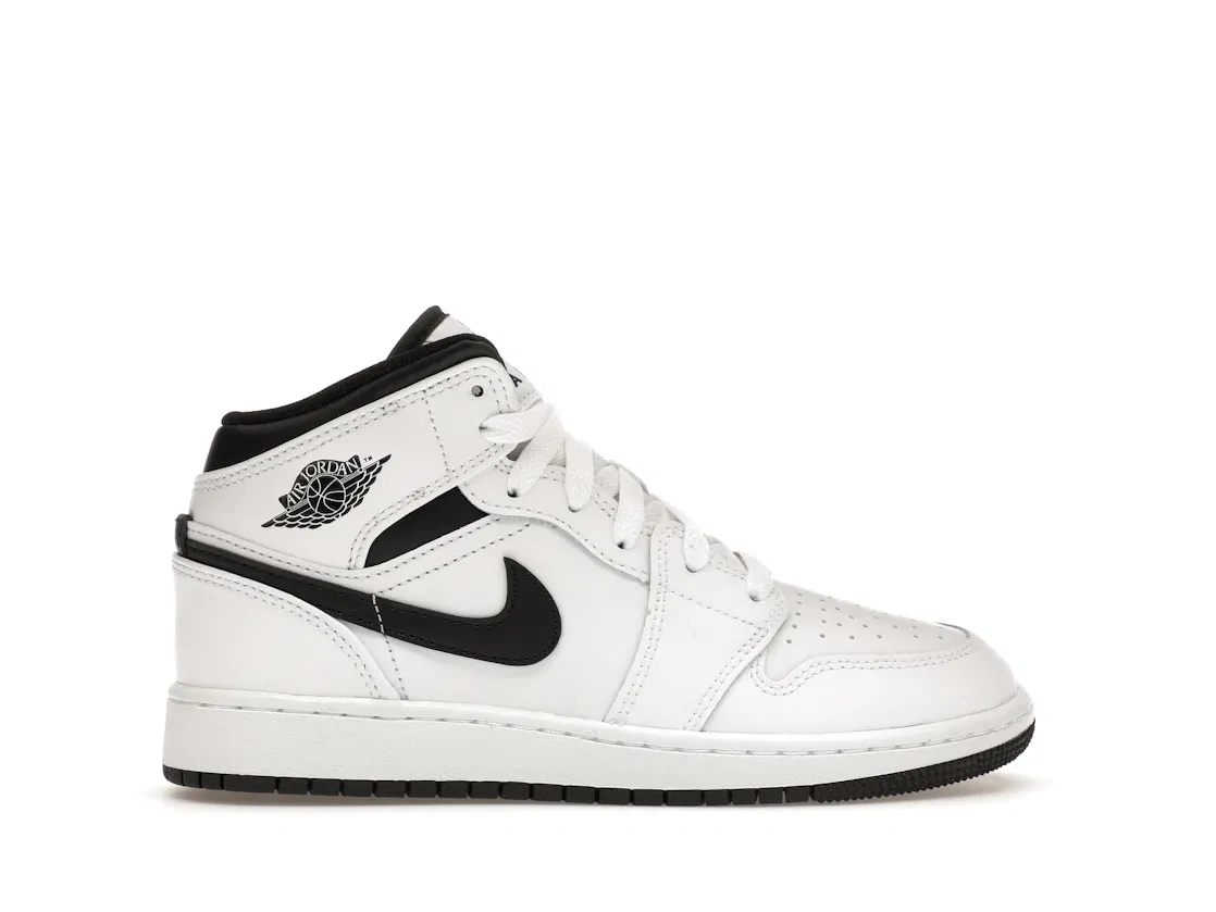 Детские кроссовки с перфорированным носком Jordan 1 Mid Jordan, White/Black/White/Black