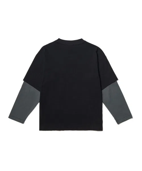 Детская футболка с длинным рукавомMUSINSA STANDARD KIDS, Black/Dark Grey — фото 3