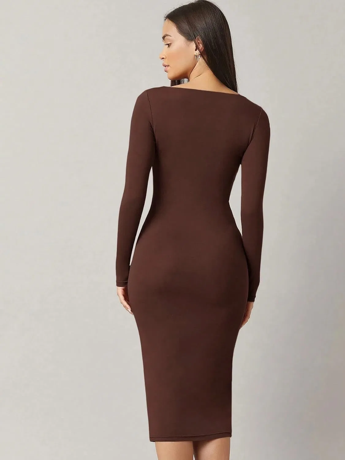 Женское миди-платье bodycon с квадратным вырезом, Coffee Brown — фото 2