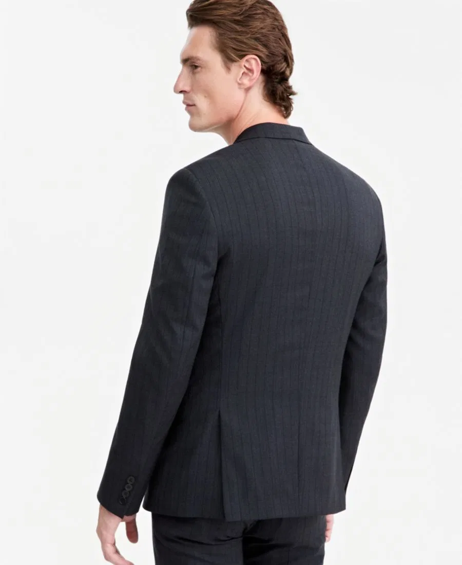 Пиджак мужской зауженный из шерстяной смесовой ткани Calvin Klein, Dark Grey Pinstripe — фото 4