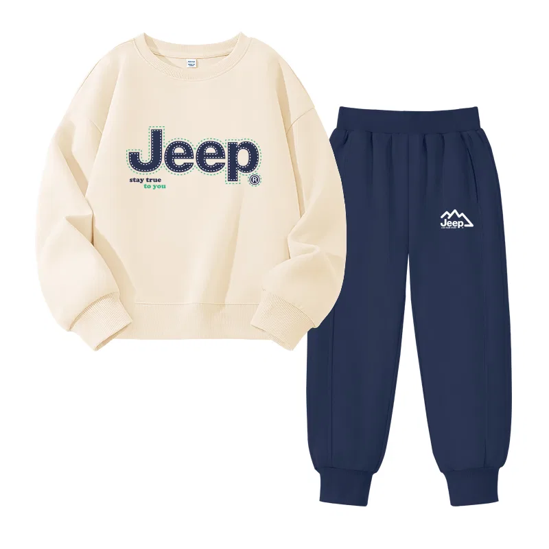 Детский спортивный костюм с принтом Jeep, цвет: абрикосовый /E бело-зелёные полосы - тёмно-синий /E белая надпись с горами K