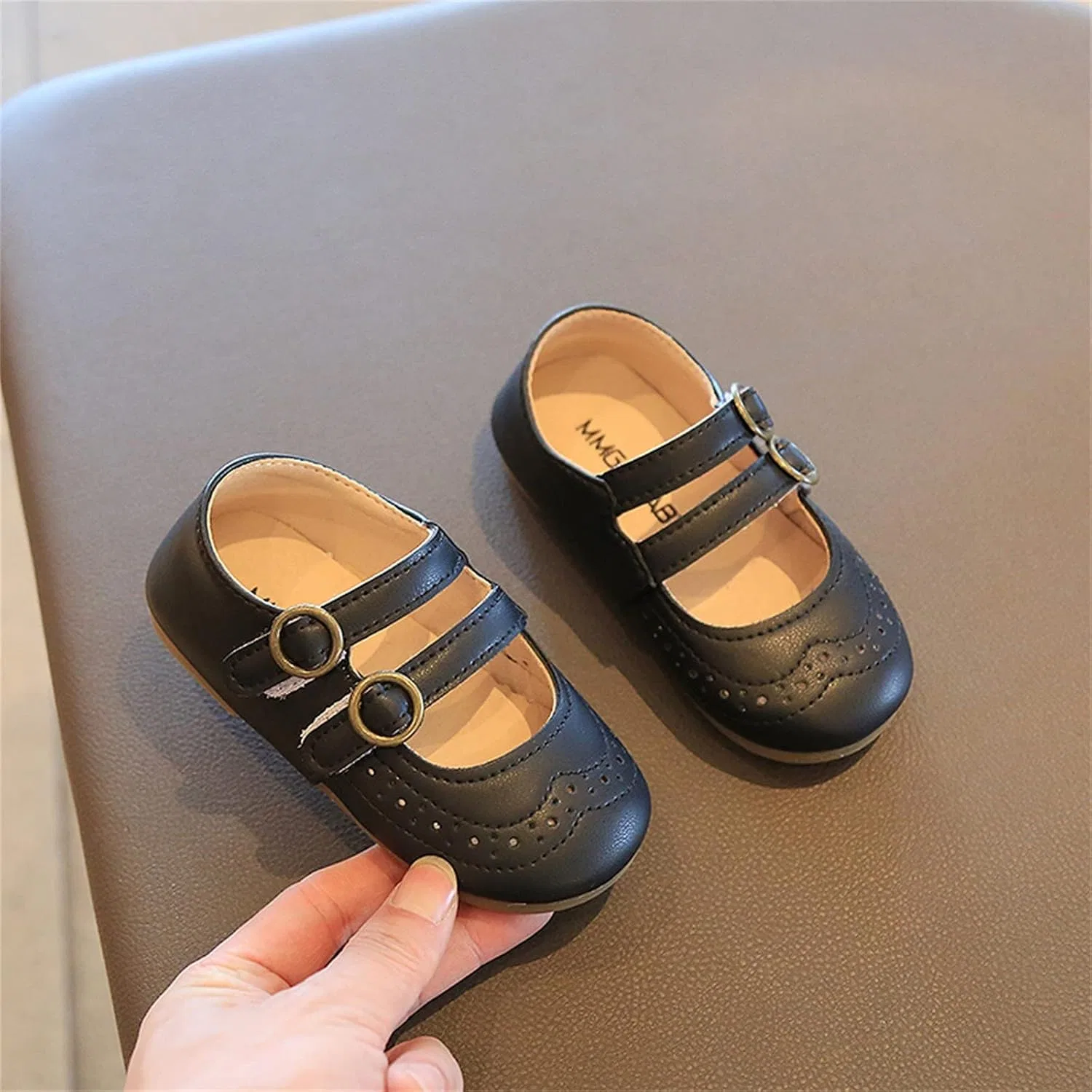 Детские ботинки для девочек с перфорацией Link Shoes Summer And Autumn, Black — фото 3