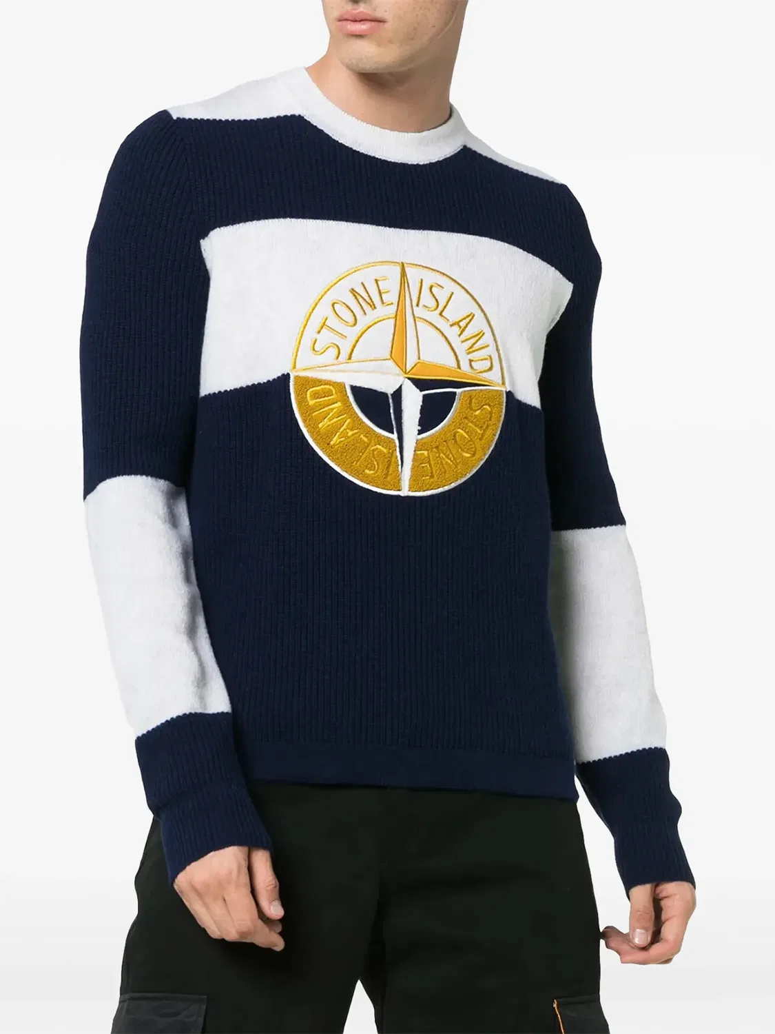 Джемпер с круглым вырезом и полосками Stone Island, синий — фото 2