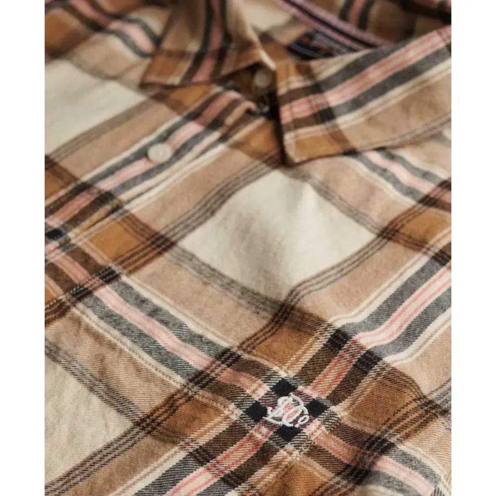 Рубашка фланелевая Superdry Check Flannel Boyfriend, бежевый — фото 4