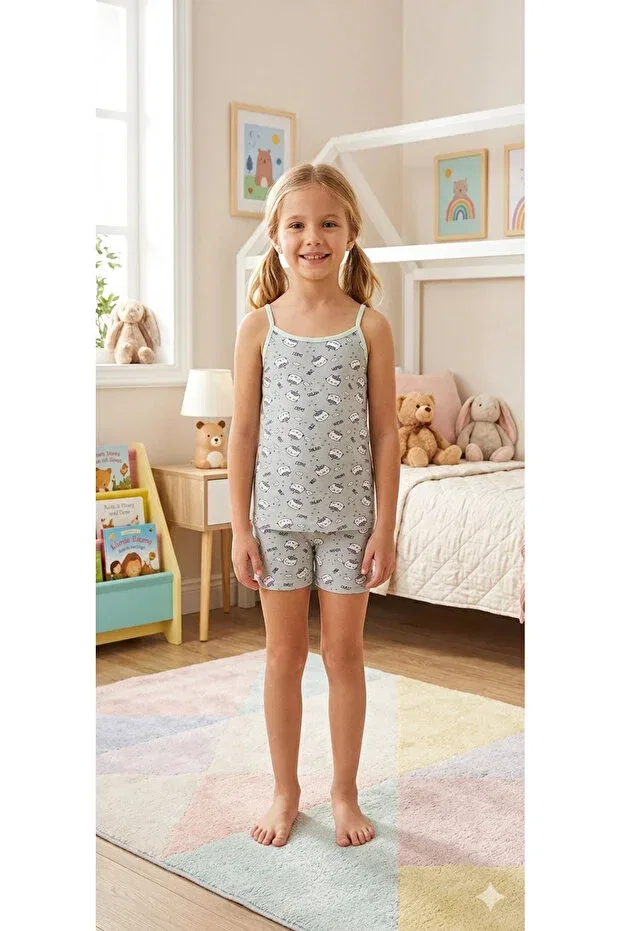 Детский комплект для девочек хлопковый с принтом Elmas Kids, Green