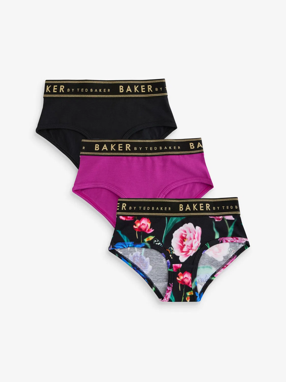 Трусы 3шт, высокие Baker by Ted Baker, черный/ягодный