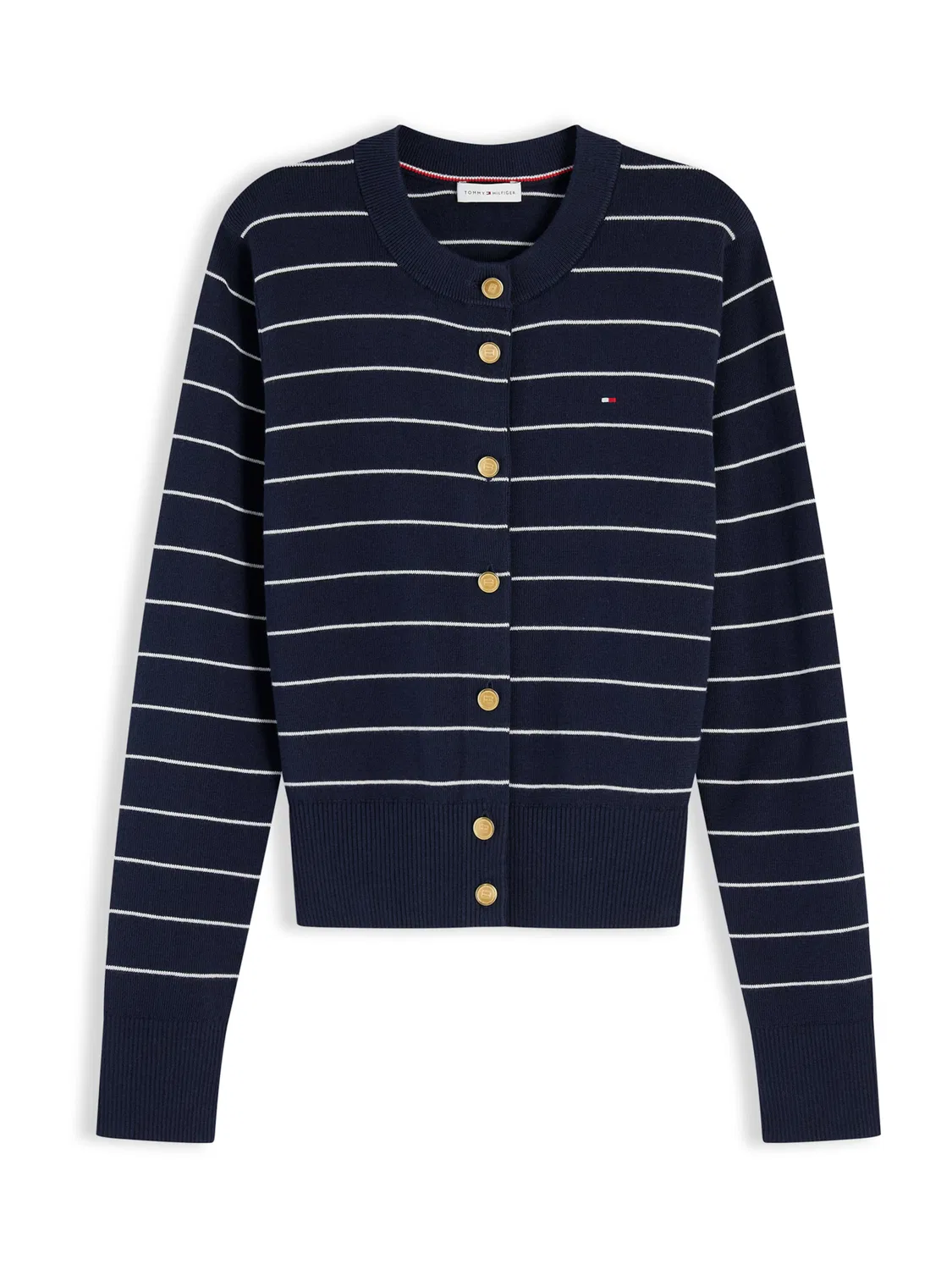 Вязаный кардиган Tommy Hilfiger с золотистой пуговицей и логотипом, темно-синий