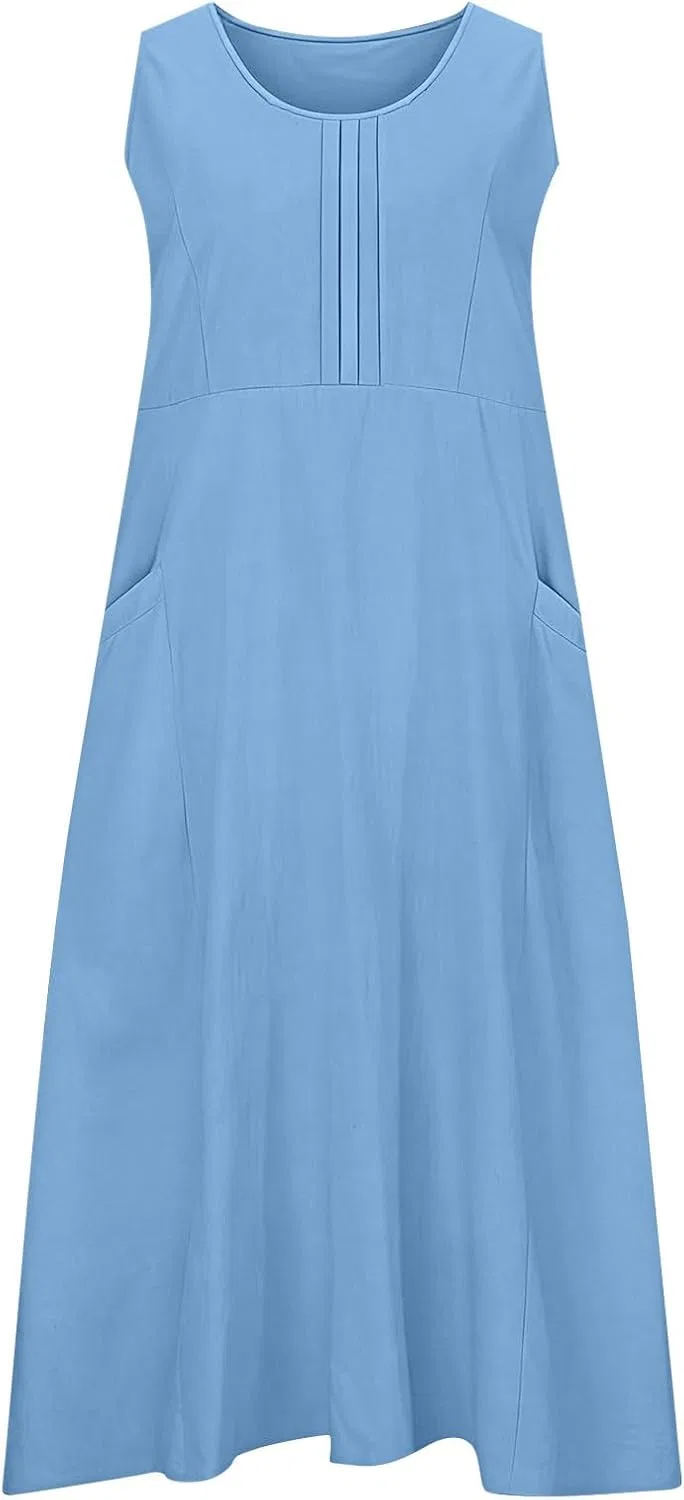 Женское летнее платье миди на молнии с карманами, Light Blue — фото 3