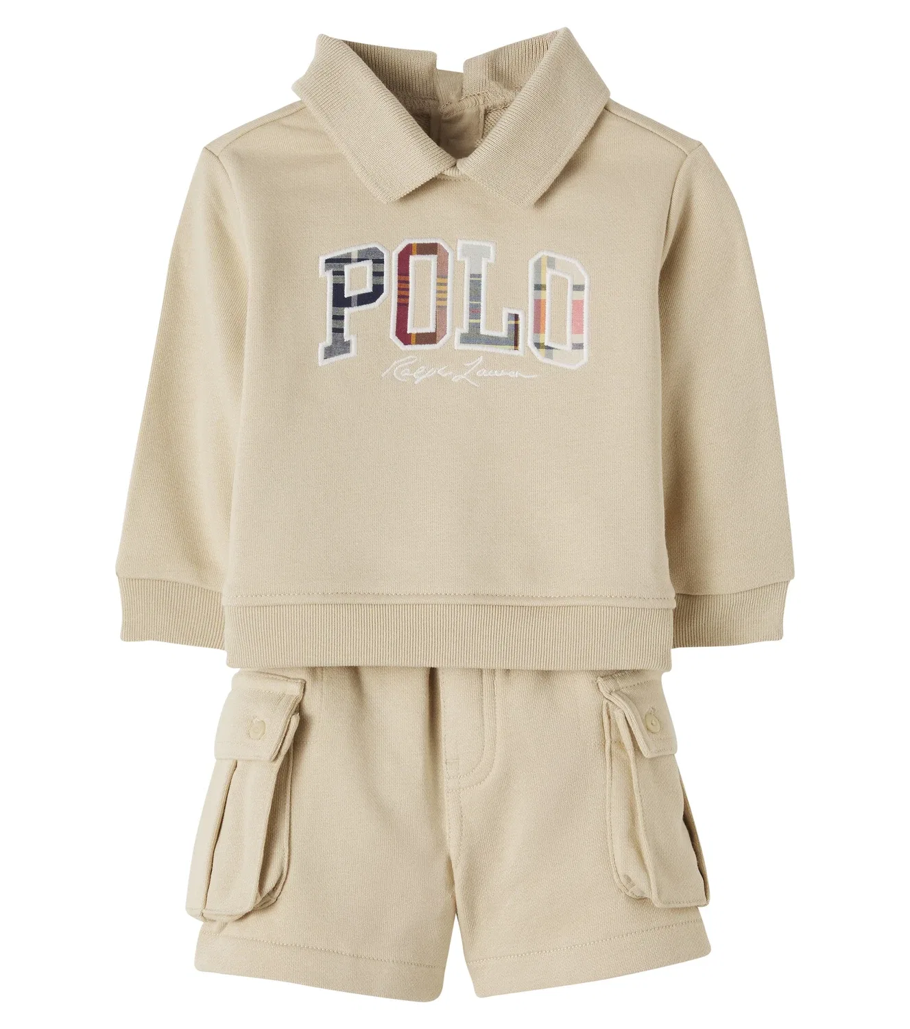 Комплект из свитшота и шортов хлопковый Polo Ralph Lauren Kids, бежевый