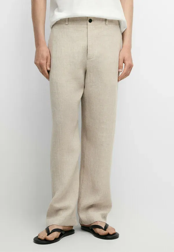Брюки льняные check pants Massimo Dutti, Beige, бежевый