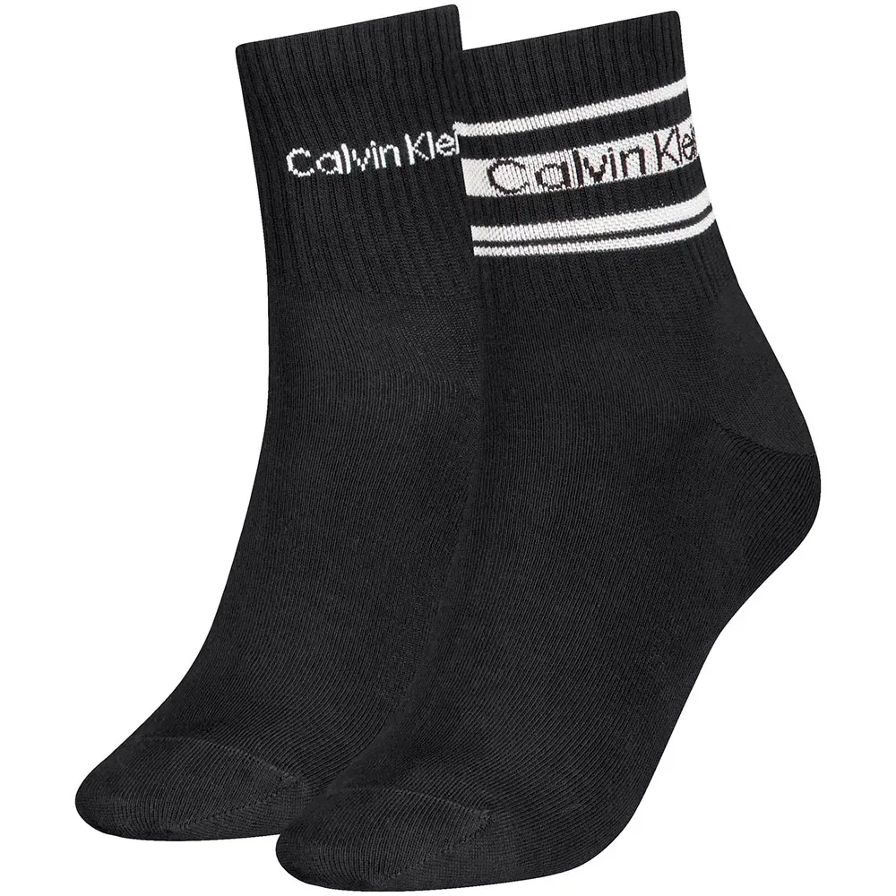 Женские хлопковые носки с усиленной пяткой и мыском Calvin klein Sport Stripe, Black