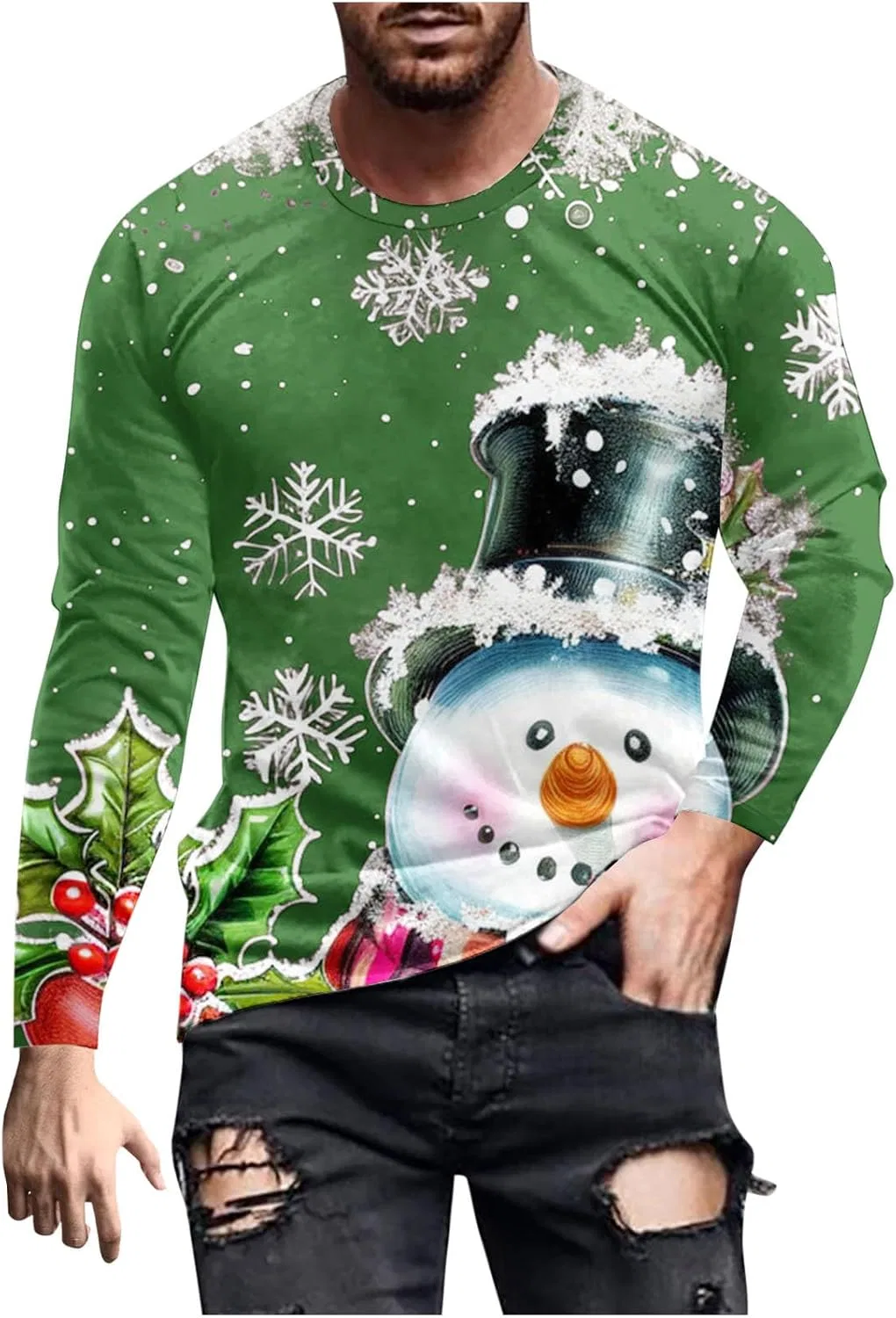 Мужская футболка с принтом снеговика Christmas Pullover, Green