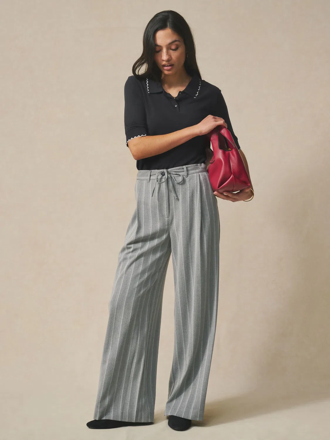 Брюки свободного кроя в полоску, Grey Stripe Wide Leg Trousers Next, серый