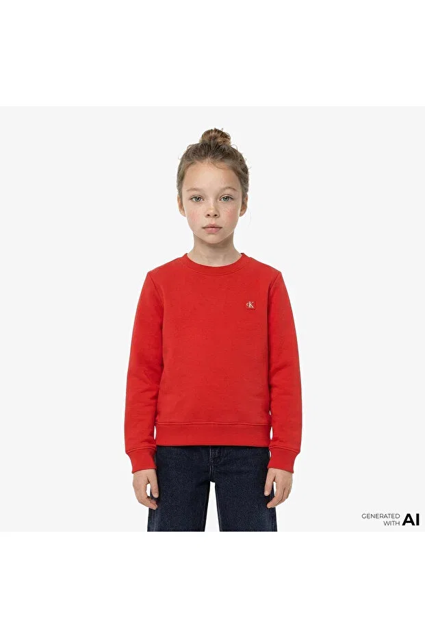 Детское худи для девочек с принтом Mono Mini Badge Calvin Klein, Red