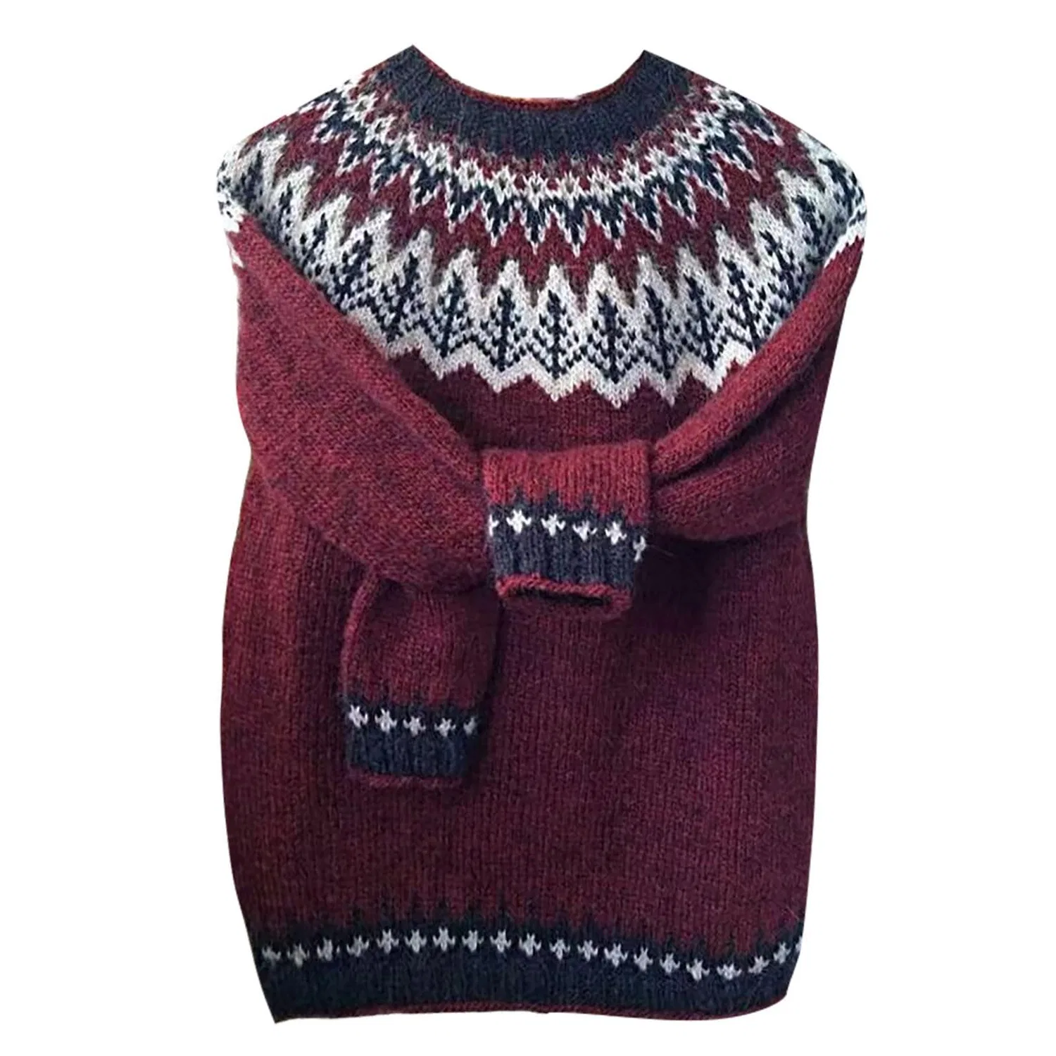Женский свитер с длинным рукавом Norwegian Women's Winter Warm Chic Elegant Sweater, W-wine — фото 3