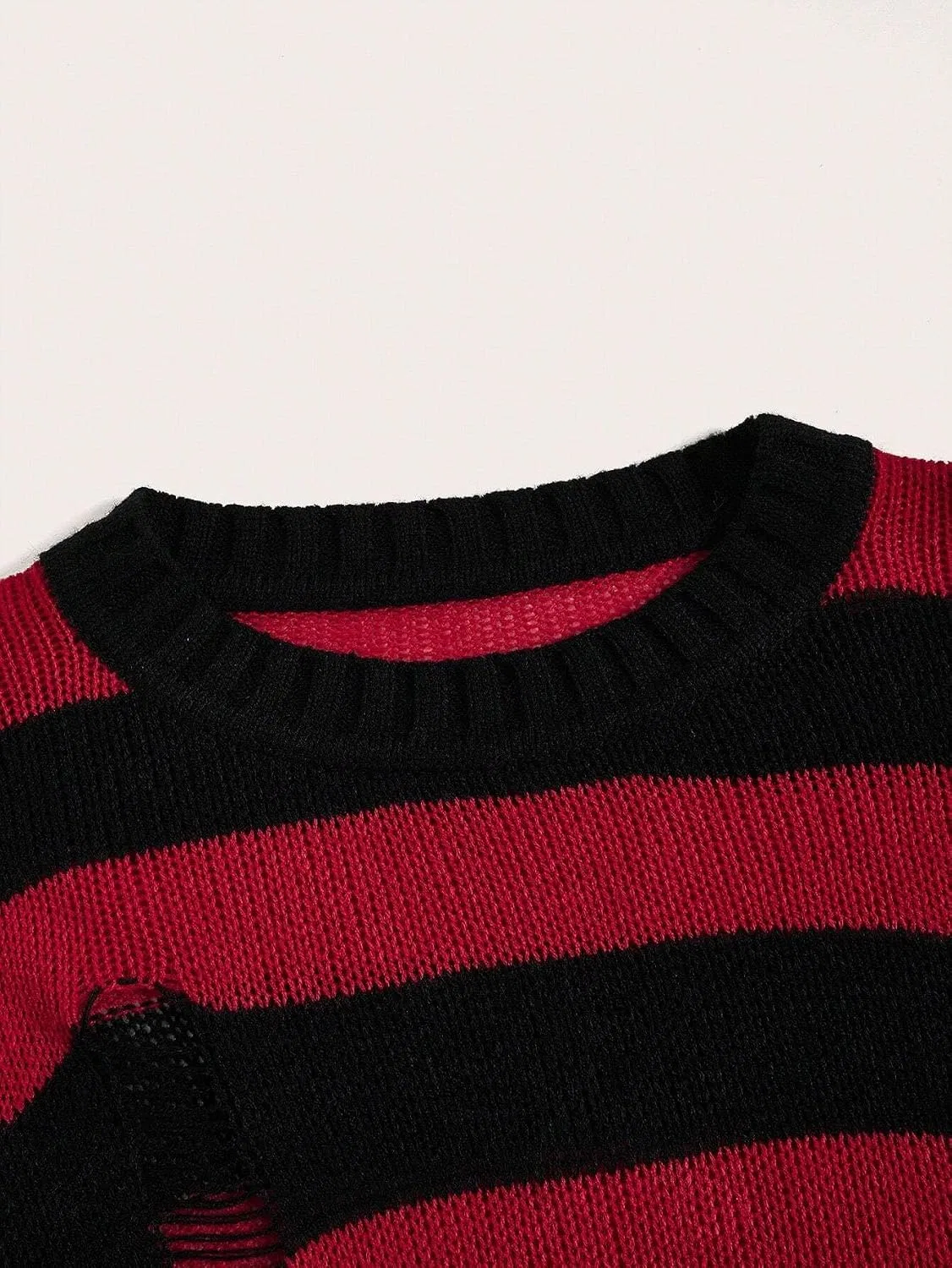 Женский свитшот с принтом, модель Striped Loose Round Neck Long Sleeve Cropped Pullover, мультиколор — фото 3