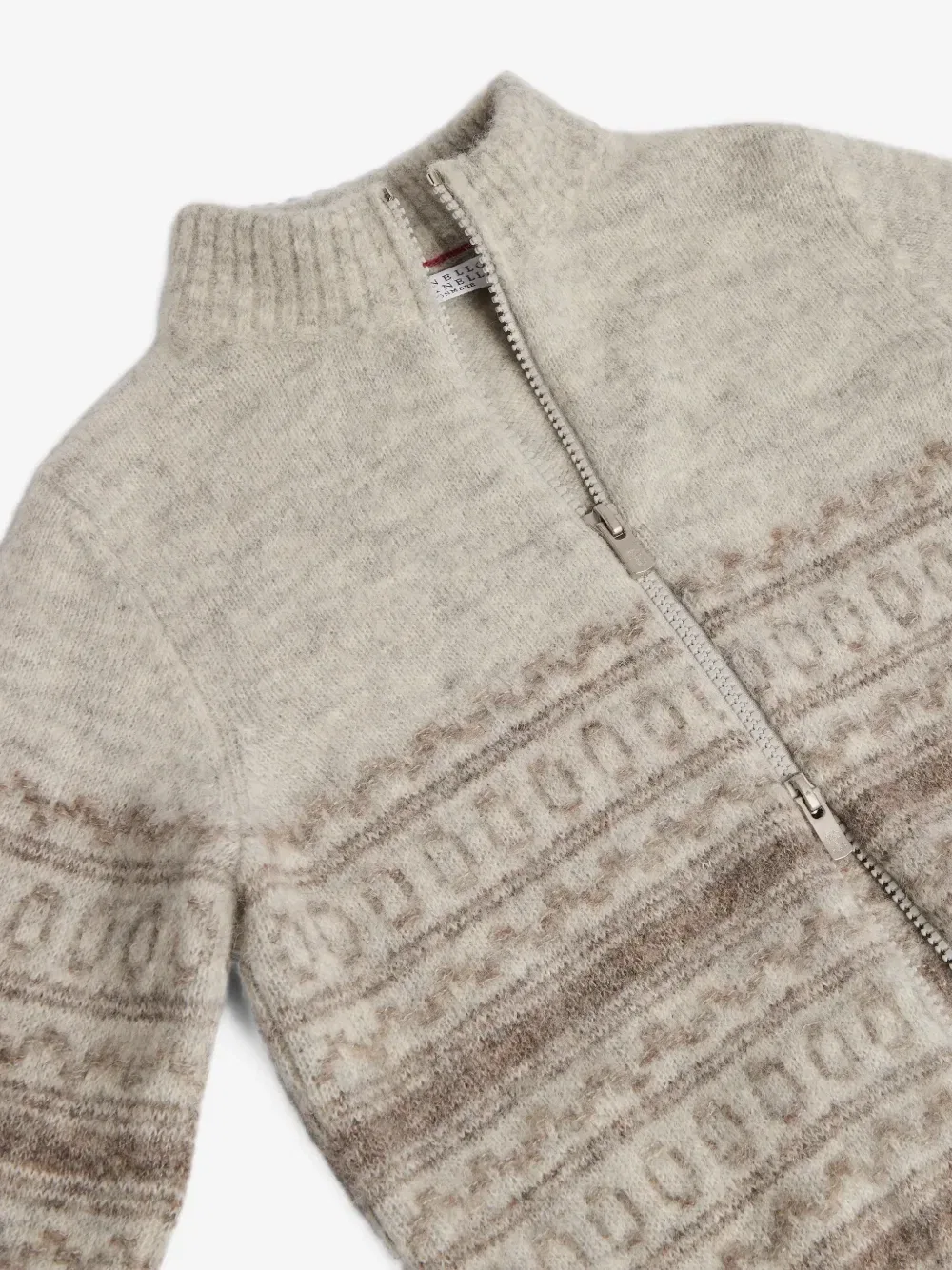 Жаккардовый кардиган на молнии Brunello Cucinelli Kids, бежевый — фото 3