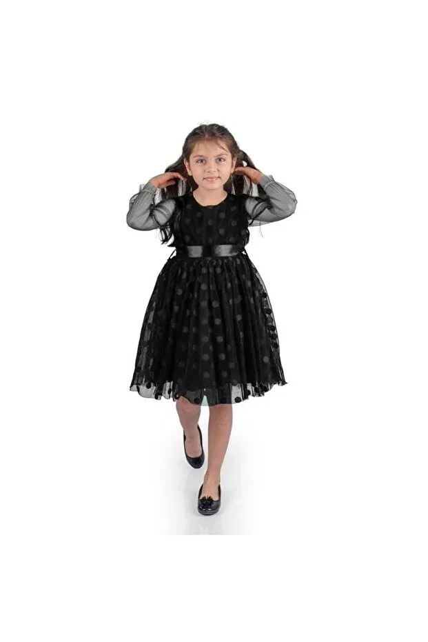 Детское платье для девочек кружевное Princess big dot buckle lace fabric Mnk Baby&Kids, Black