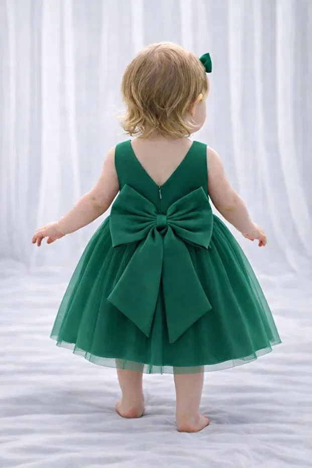 Детское платье для девочек сатиновое с запахом Suneh, Emerald Green — фото 2