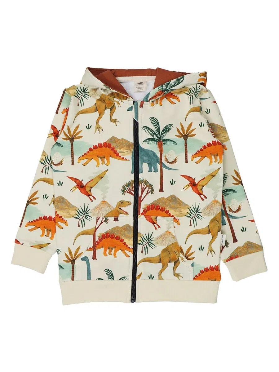 Худи на молнии Walkiddy 'Walkiddy - Dinasaur World Sweat Jacket' бежевого цвета