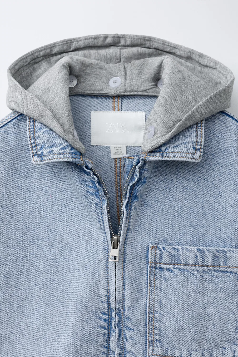 Джинсовая рубашка-куртка со съемным капюшоном ZARA, Mid-Blue — фото 4