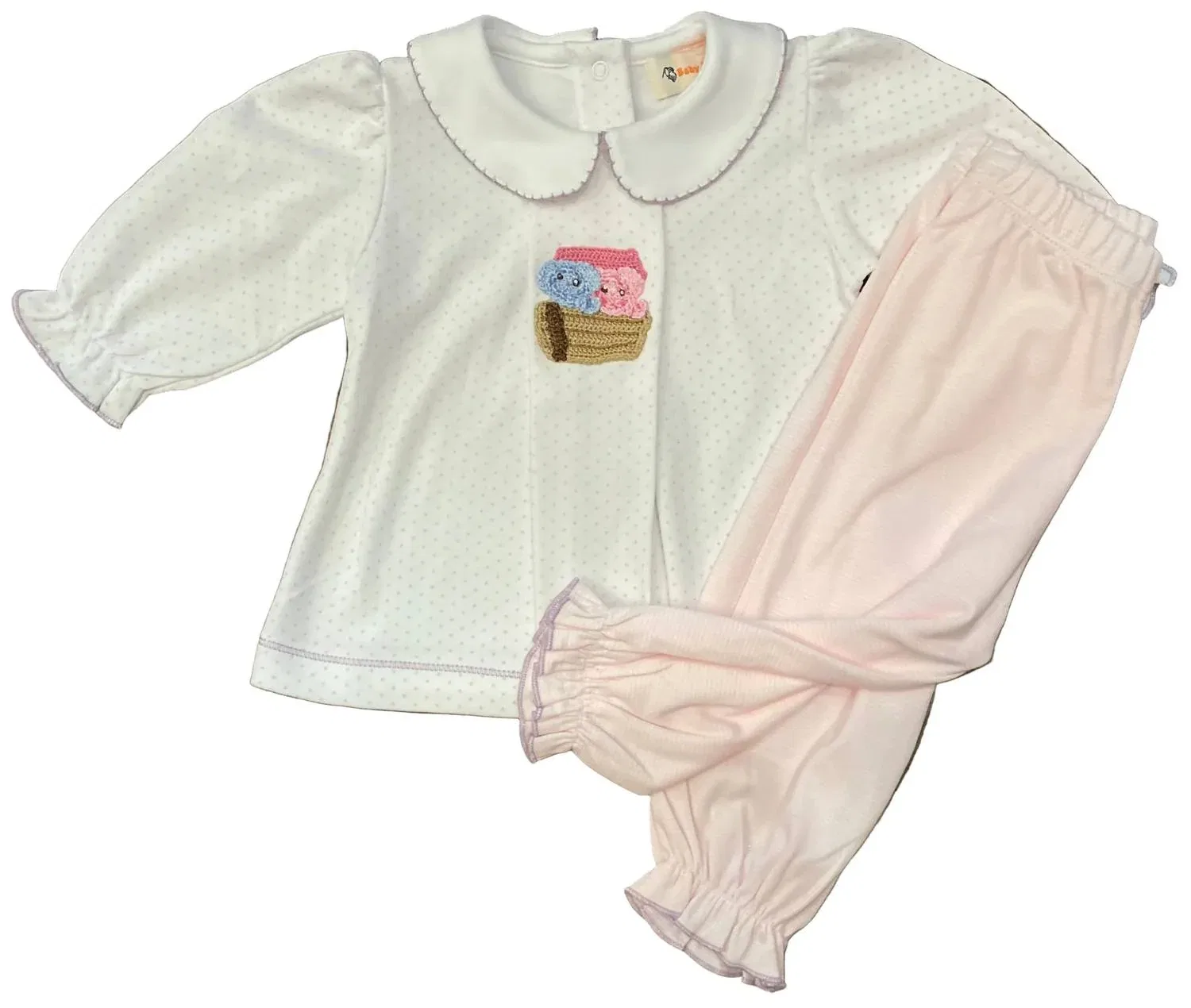 Детский комплект пижамы с принтом Noah's Ark Crochet Luigi Kids, White/Light Pink