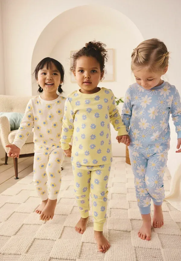 Пижамный комплект из 3 предметов, хлопок, Regular fit, Snuggle, Next, Yellow, Daisy, желтый/голубой — фото 2