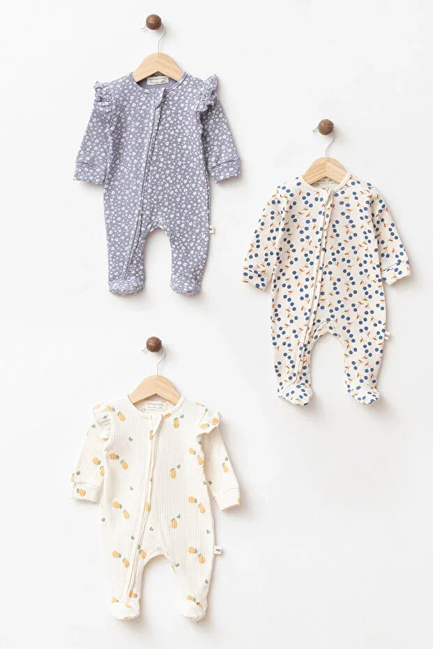 Детский комбинезон с принтом 3-предметный набор Yukobaby Bebeğiniz Için En Doğalı, Multicolor