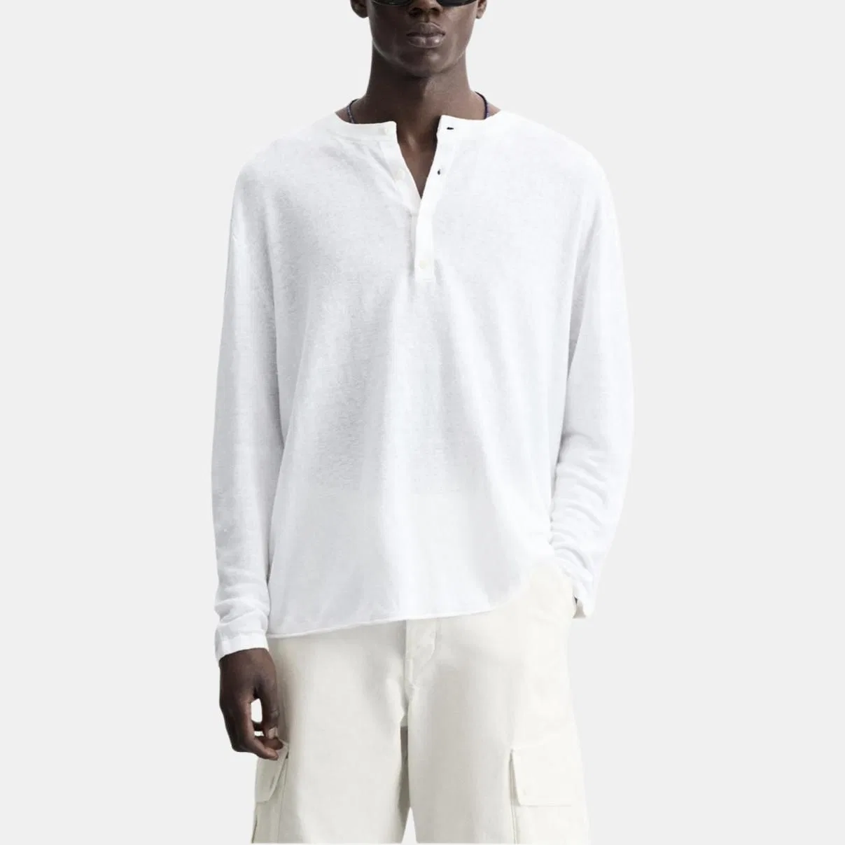 Мужской свитер с круглым вырезом, тонкий, белый, ZARA, White — фото 4