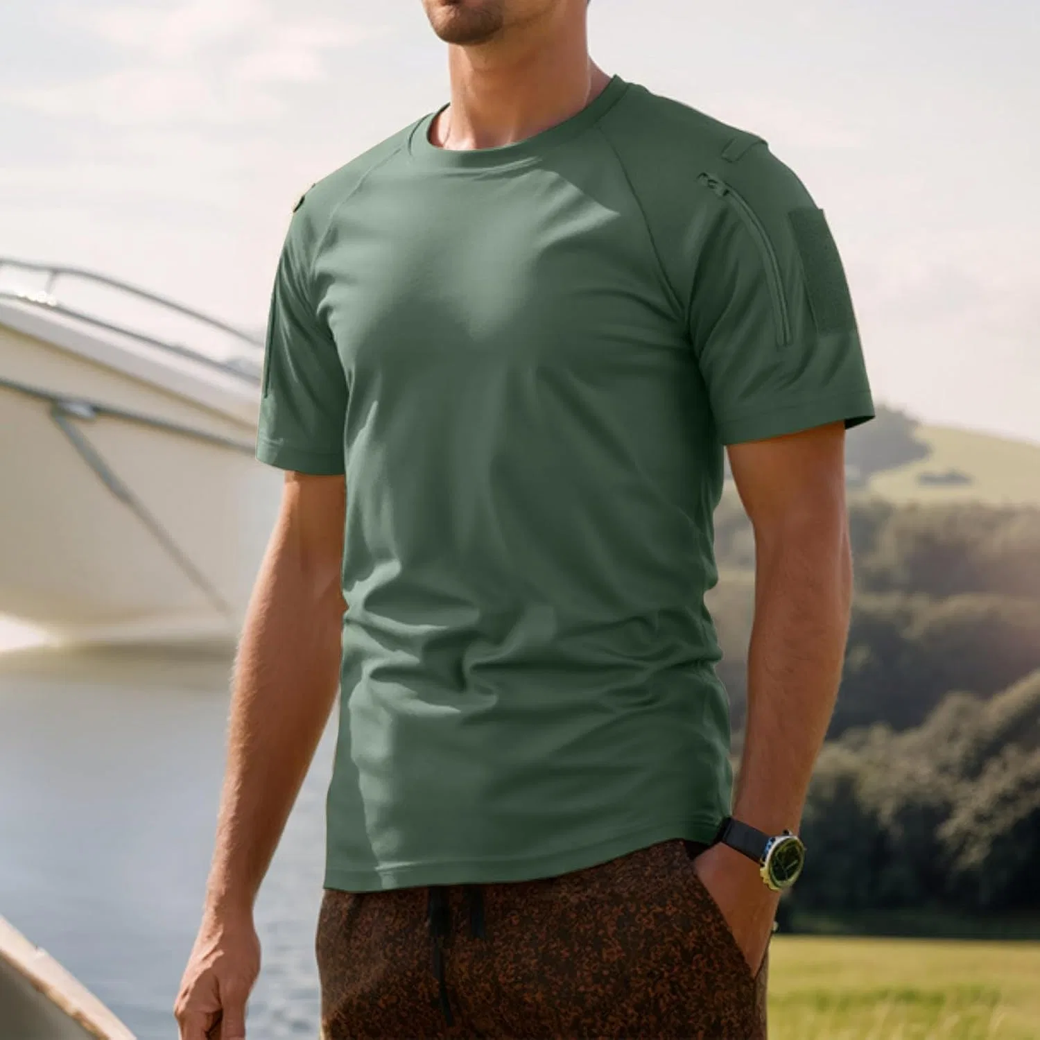 Мужская облегающая футболка Military Combat Tee, Green — фото 2