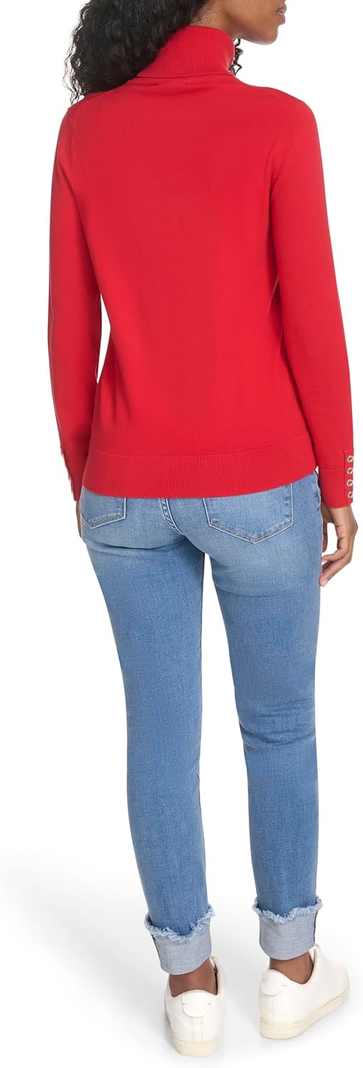 Женская легкая хлопковая водолазка Tommy Hilfiger, Scarlet — фото 4