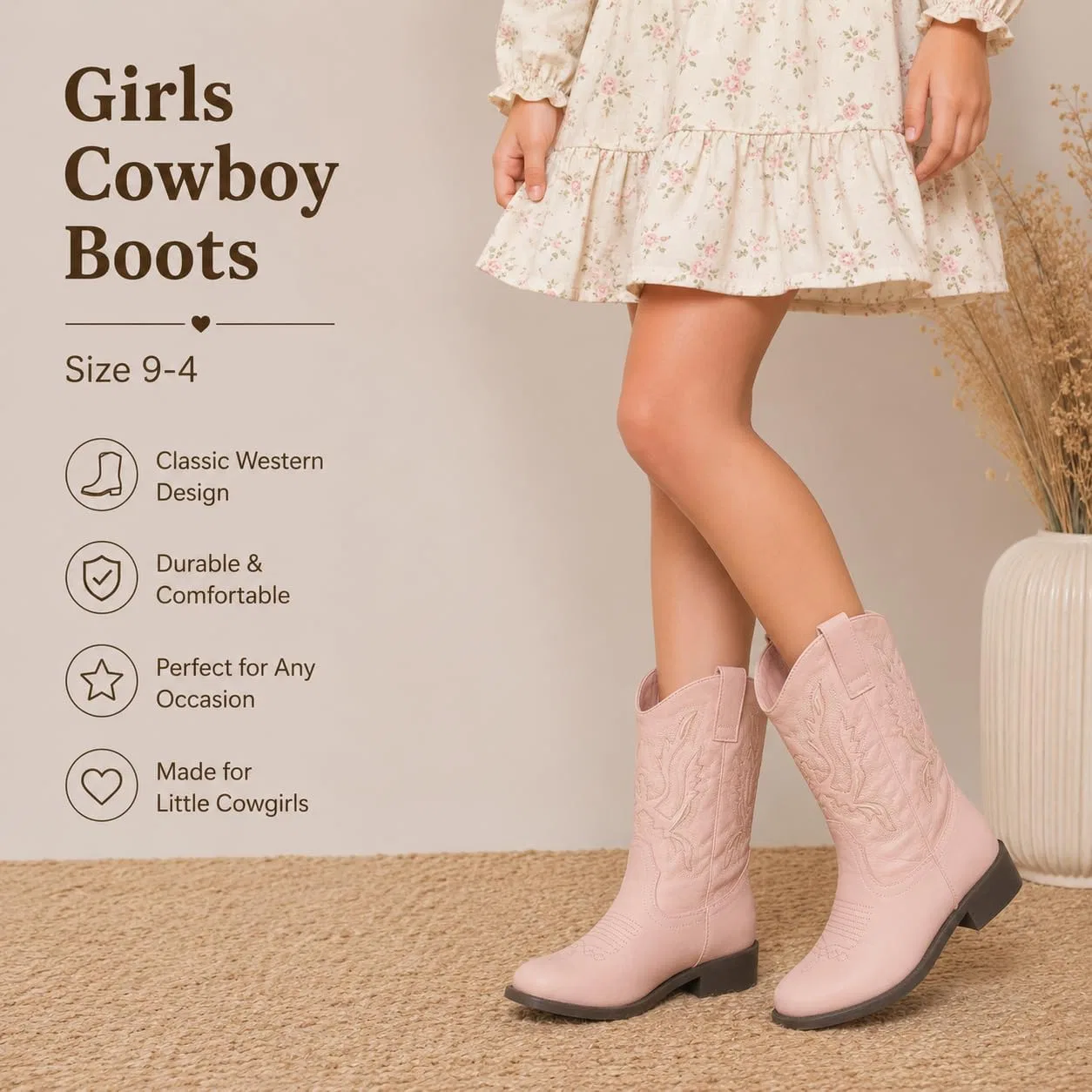 Детские сапоги для девочек с вышивкой Western Forever Link, Pink — фото 2