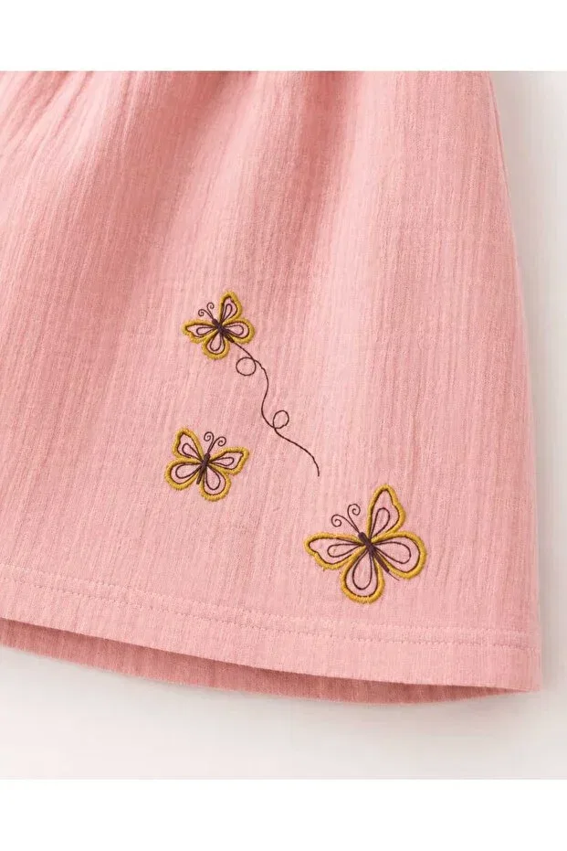Детское платье для девочек хлопковое Butterfly Embroidered Summer Muslin Kidsense, Dark Pink — фото 4
