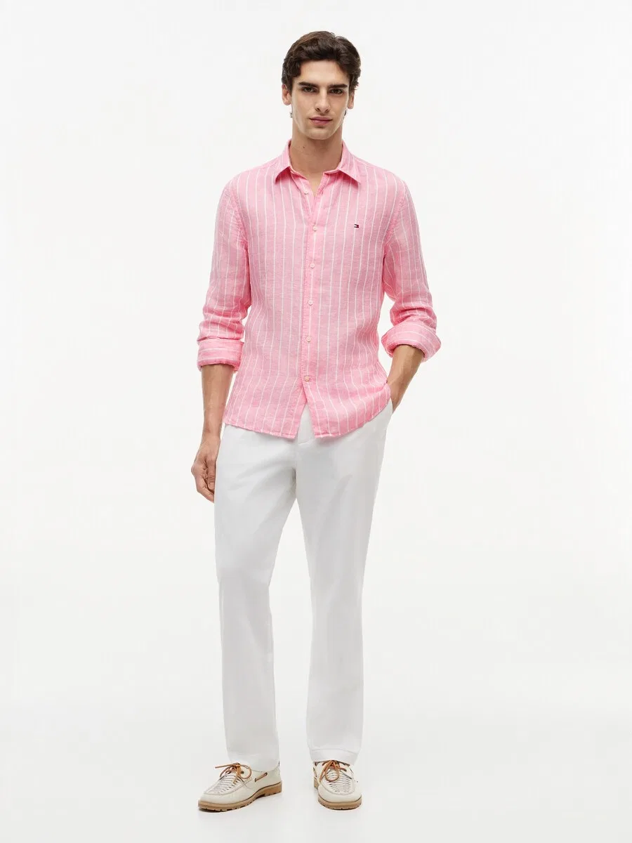 Рубашка TOMMY HILFIGER Regular fit Button Up Shirt 'Regular Fit Textured Stripe Pure' светло-розового цвета — фото 4