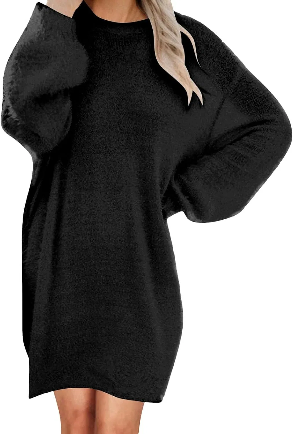 Женский свободный свитер-платье с пушистым ворсом Oversized, Black