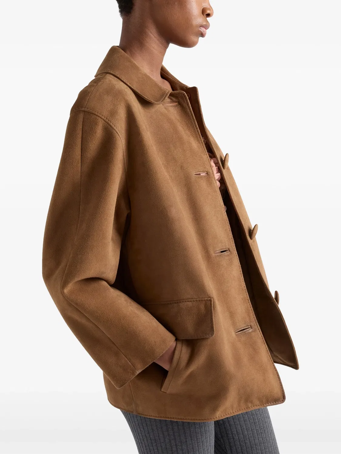 Кожаная куртка из замши Prada, коричневый — фото 2