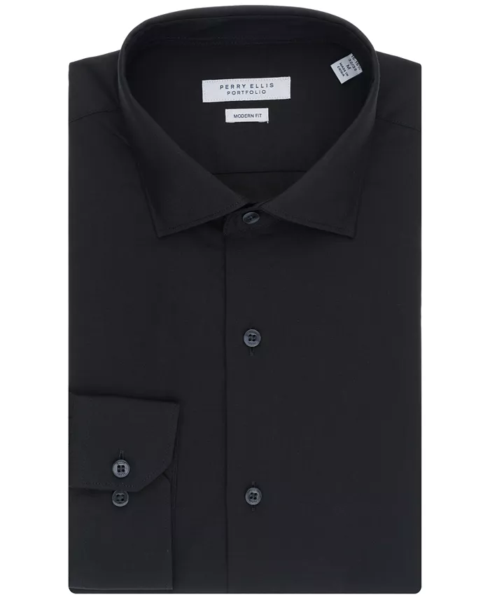 

Рубашка мужская Perry Ellis Modern-Fit Lux Twill Solid Perry Ellis Portfolio, черный