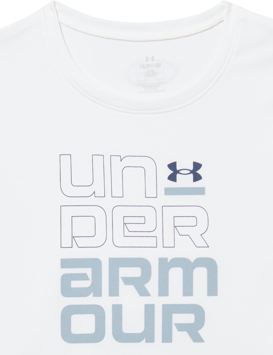 Футболка с коротким рукавом с надписью Under Armour Girls Tech Split, (100) White/Harbor Blue/Downpour Gray — фото 2