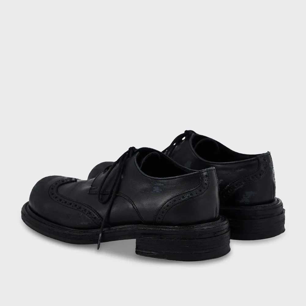Мужские дерби Wingtip с эффектом потертости чёрного цвета от Negativethree — фото 4