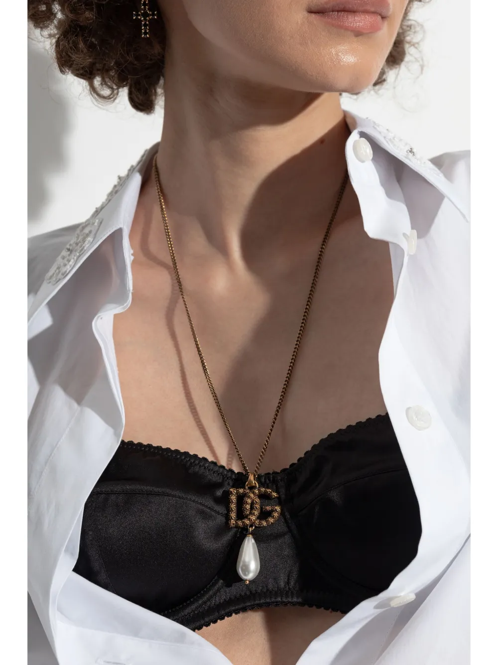 Колье с искусственным жемчугом и логотипом DOLCE & GABBANA, золотой — фото 2