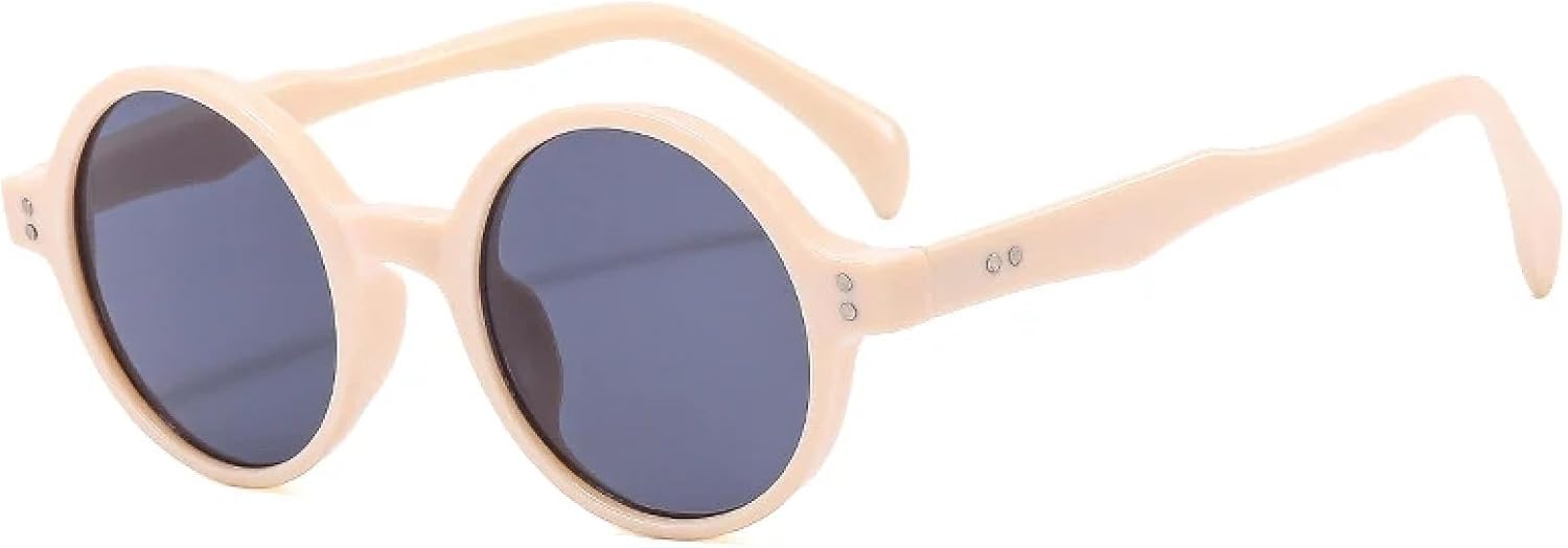 

Солнцезащитные очки с защитой от УФ-излучения UV400 для женщин и мужчин | Круглые, прозрачные линзы в стиле панк, с заклепками | для занятий спортом на открытом воздухе DSVIGF, Beige Grey