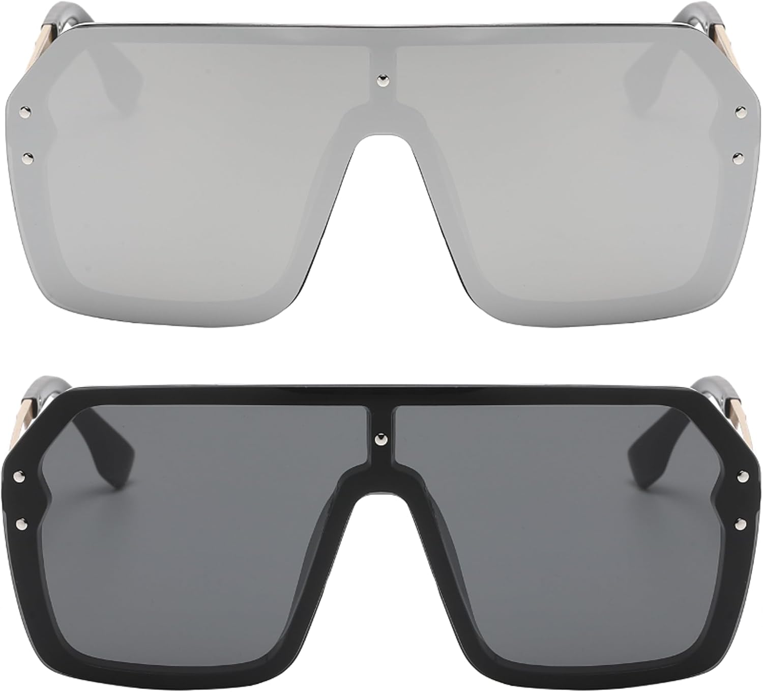 

Солнцезащитные очки OWL увеличенного размера для женщин и мужчин | Линзы UV400 | Модные цельные очки с плоским зеркальным верхом и без оправы | Комплект из 2 штук, Silver, Black