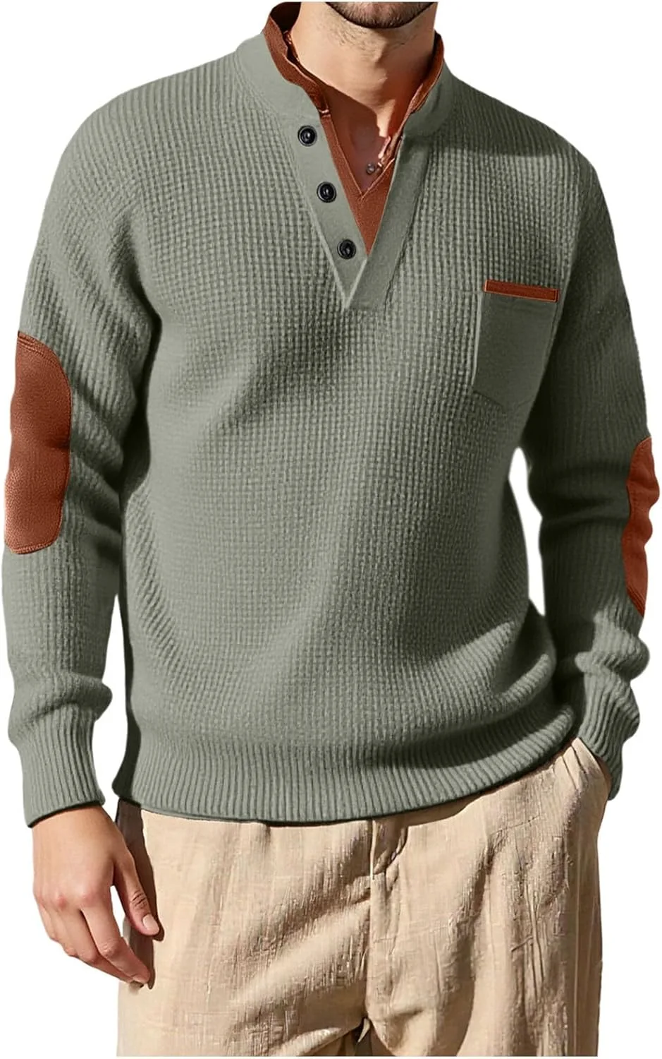 

Мужской вязаный худи с пуговицами и заплатками на локтях Floleo